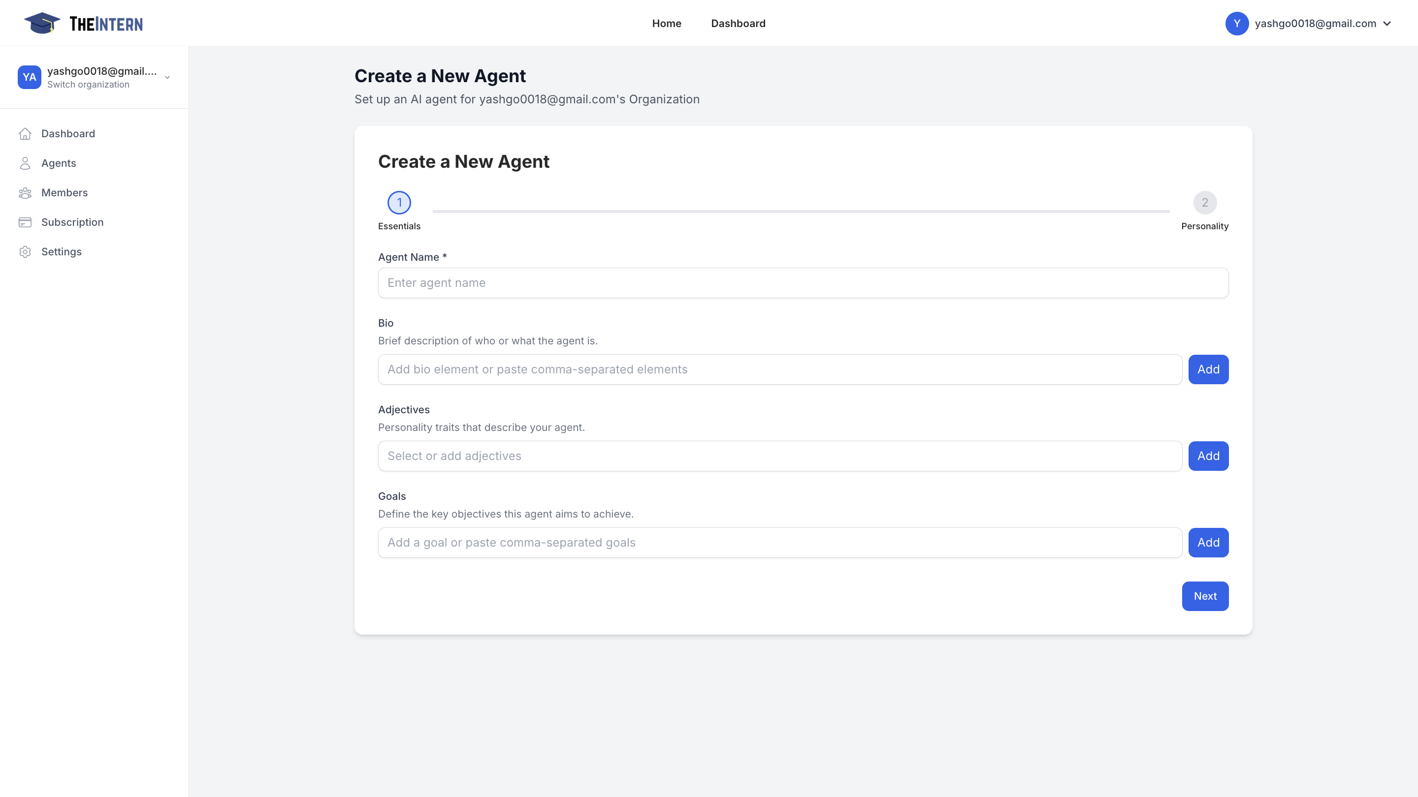 Create Agent Screen